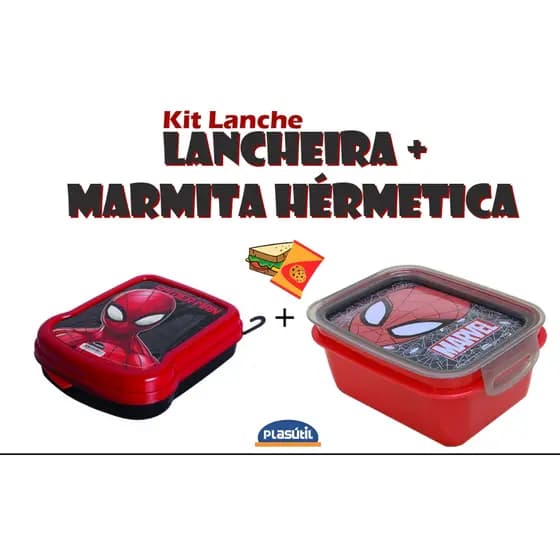 KIT LANCHE/ Marmita Hermética 850ml + Sanduicheira - Plasútil * 6 Perosnagens -