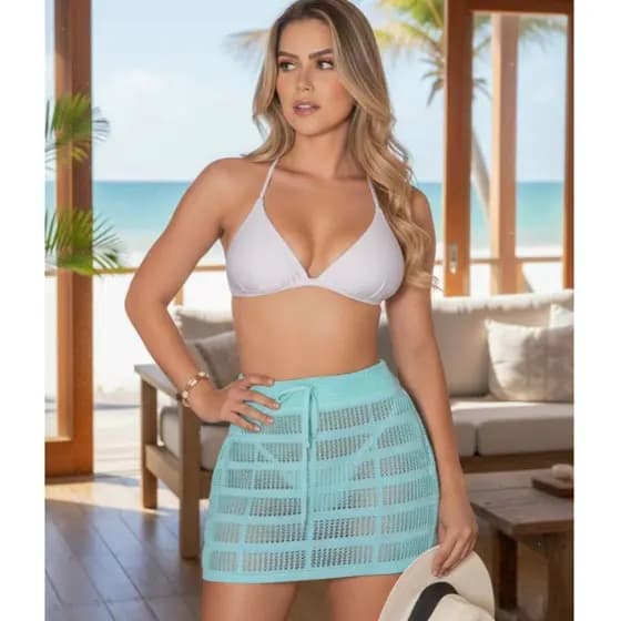 Saia Curta Moda Verão Tricô Mini Saia Moda Praia Tricot