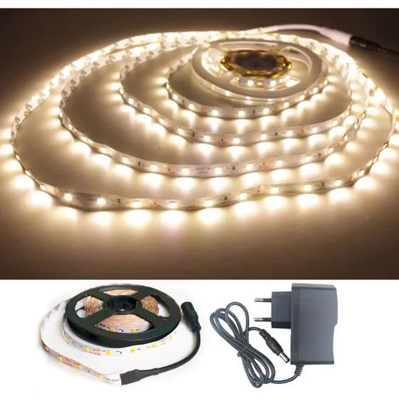 Fita LED Branco Quente 3528 300 Leds 6 Metros c/ Emenda 12V 2835 + Fonte