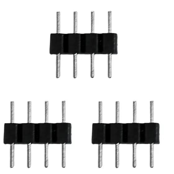 Kit 3 Pinos macho 4 vias 12v p / fitas led RGB acabamento preto