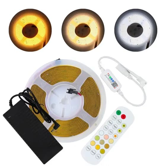 Kit Fita LED COB 3 Cores 5m 576 LEDS 2700~6500K Bluetooth+Fonte