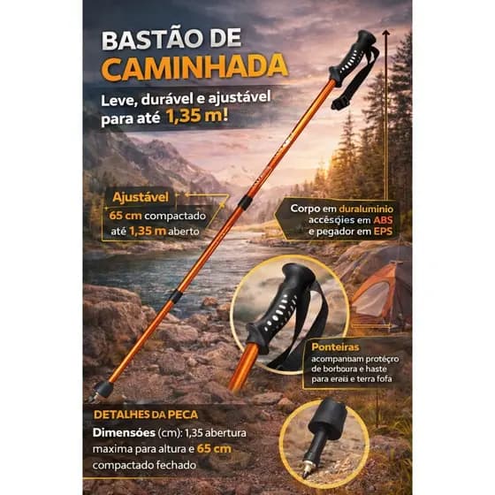 Bastão Para Caminhada Trilha Trek Pro Sistema Anti-shock Retrátil Nautika