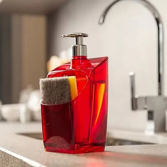 Dispenser Organizador De Pia 500ml Porta Detergente E Esponja Bucha Translúcido Casa Uz354 Vermelho