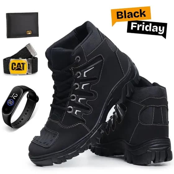 Bota Masculina Motoqueiro Mais Kit Cinto Carteira e Relogio Promoção Black Friday