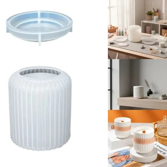 Molde Silicone Pote Listrado Estriado 7,6cm Para Vela Gesso e Resina Forma de Silicone