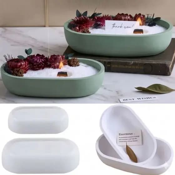 Molde Silicone Bandeja Oval Formato Tigela Gesso Resina Cimento Velas
