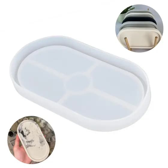 Molde de Silicone Bandeja Oval com Divisórias 18x9cm Para Resina, Gesso, Cimento e Velas