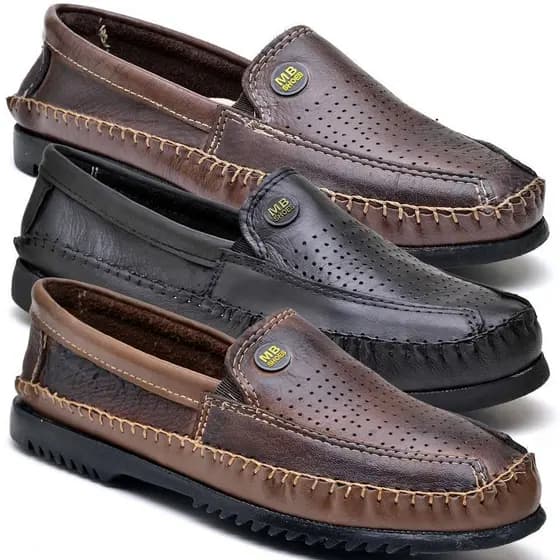 Kit 3 Tenis Masculino Adulto Mocassim Drive Costurado Macio e Confortável Para o Dia a Dia