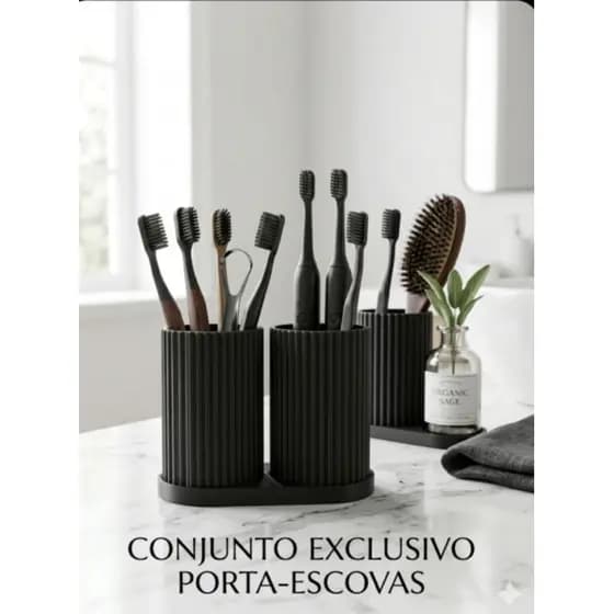 Conjunto Porta Escova de Dentes Duplo Organizador Banheiro Moderno Porta Pasta Escova Suporte