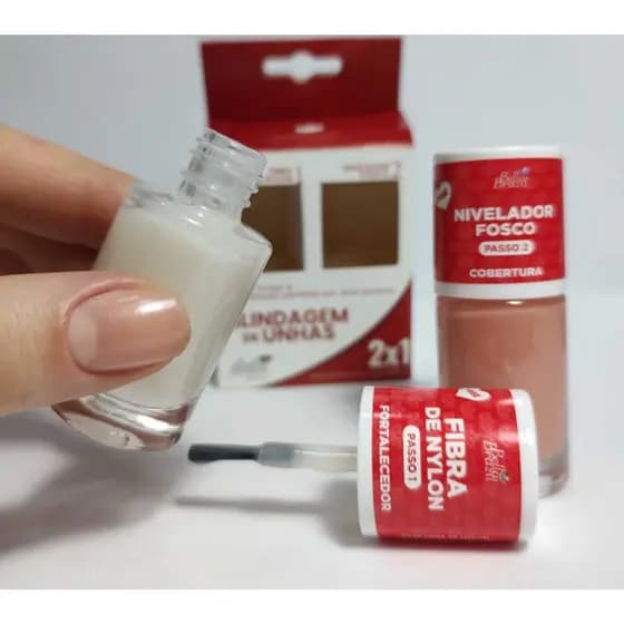 BELLA BRAZIL: Kit Blindagem de Unhas Fibra de Nylon e Nivelador Transparente Proteção Unhas Frageis
