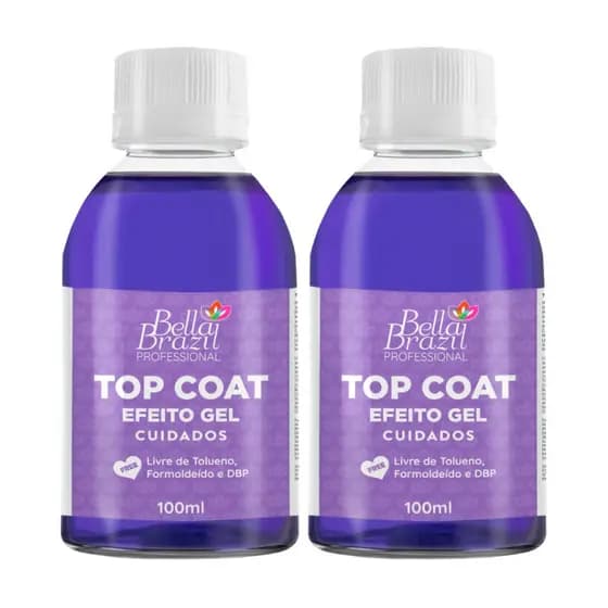 Kit 2 Top Coat Efeito Gel Bella Brazil 100ml Seca Sem Cabine