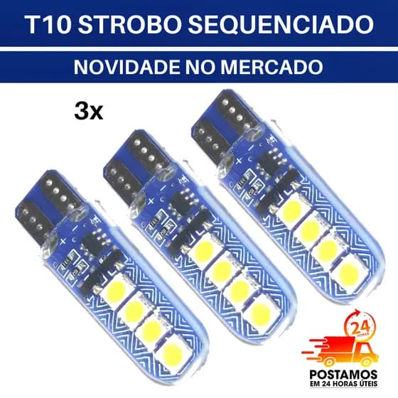 3x Lâmpada Led Strobo Flash Sequenciado, Branco, Azul, Vermelho