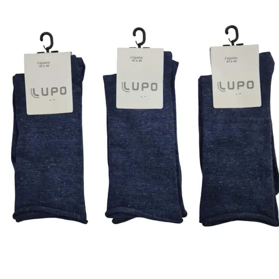 3 Pares Meias Sem Punho Mescla Jeans Algodão Lupo 1275.Tamanho 45 a 48.