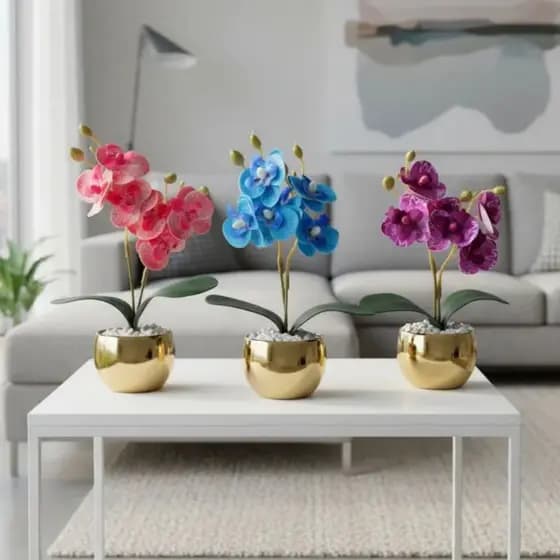 Trio Rose Gold, arranjo de orquídeas, Estatueta E Gatinho rose gold enfeite