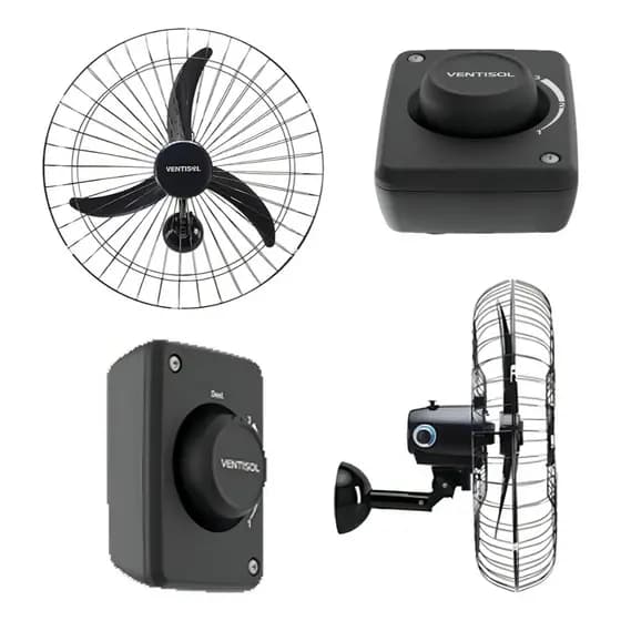 Ventiladores De Parede 60cm Diâmetro Forte Ventisol 3 Pás Preto Potente Igreja Academia Lojas