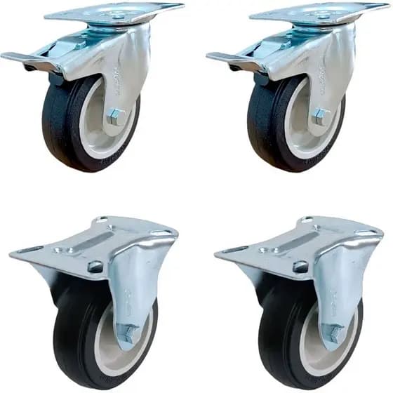 Rodas 100mm super Reforçada Carga Máxima de 320kg conjunto com 02 Fixa E 02 Giratória com freio