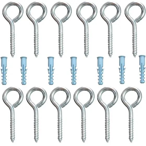 kit 20 peças gancho pitão de 6 cm M6 ponta parafuso rosqueàvel com buchas incluso fixação segura