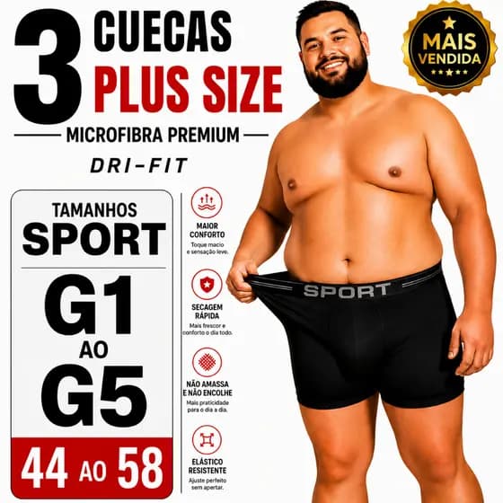 Kit 3 cuecas box boxer plus size masculino G1 G2 G3 G4 G5