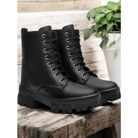 Coturno Feminino Preto Bota Tratorada Blogueira Lançamento Inverno