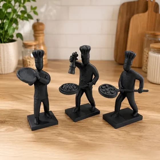 Estátua pizzaiolo massa pizza pizzaria cozinheiro fatia forno chef cozinha trio gastronomia 3D