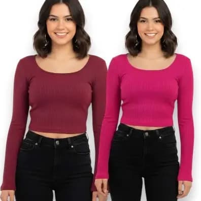 Cropped manga longa moda Blogueirinha