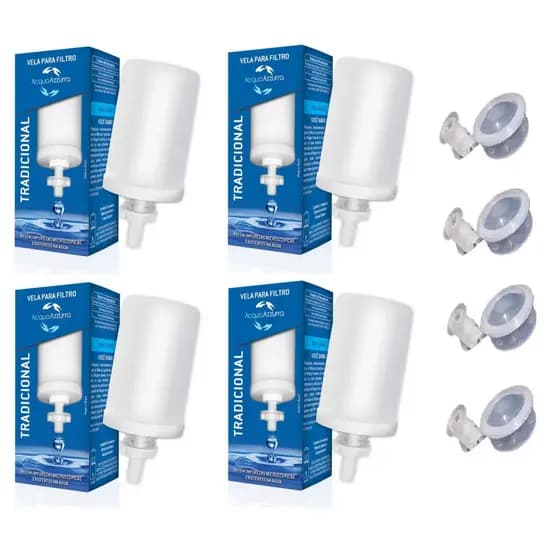 Kit 4 Velas Tradicional AcquaAzzurra + 4 Boias Dosadoras Filtro De Barro Bebedouro De Agua