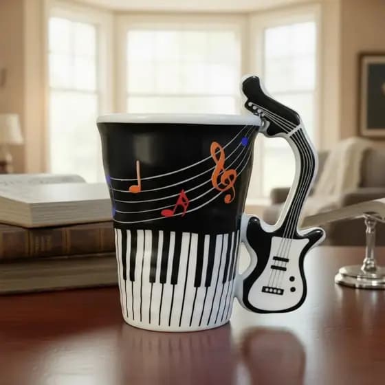 Caneca Copo Musical Com detalhe amassado E Alça de Guitarra