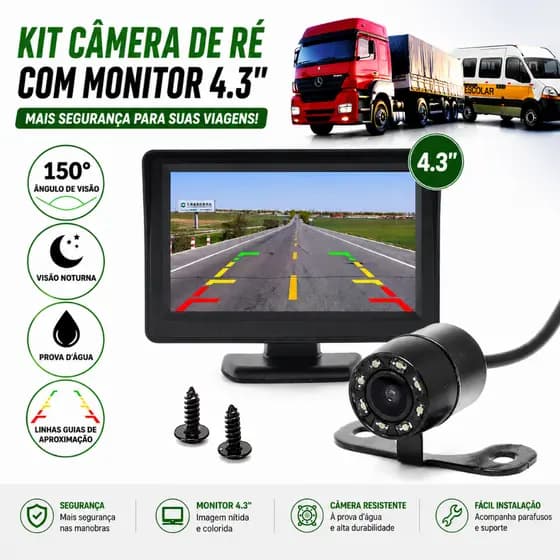 Camera De Ré com Monitor 4.3 Polegadas Colorida Noturna led kit universal