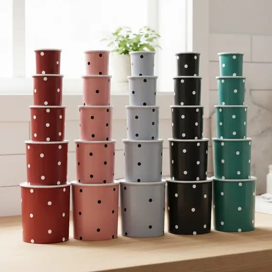 Kit 5 Peças Porta Mantimentos Plástico Poá Coloridos Organização Armazenamento Decorado Jogo Cozinha