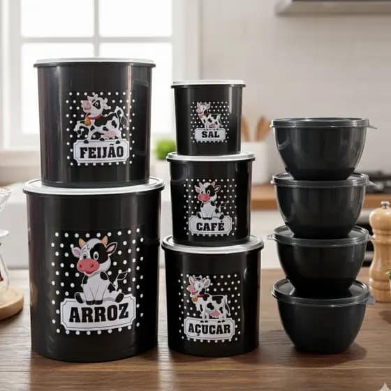 Kit 5 Peças Porta Mantimentos e 4 Potes 750ml Redondos Cozinha Moderna Organizador