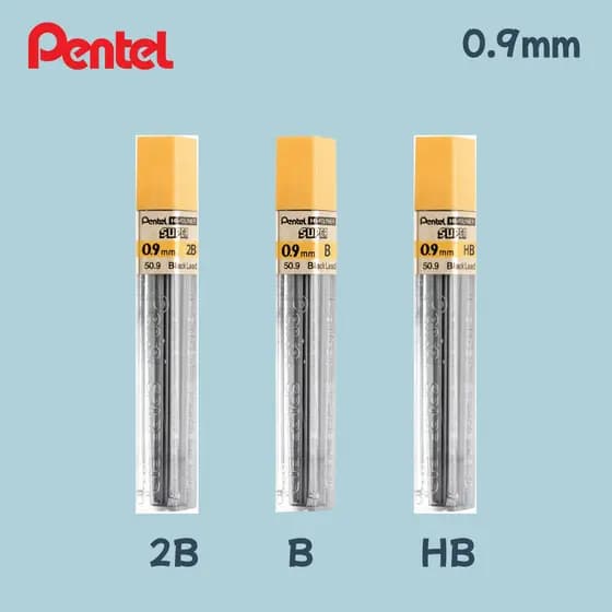 Grafite Pentel Hi-Polymer 0.9mm – 2B, B e HB - 15 Minas