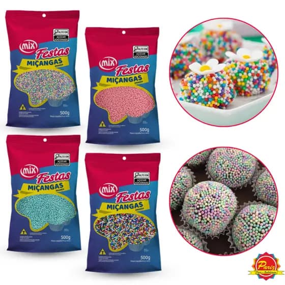 Confeito Miçanga 500g Confeito para Doce Cupcake Bolos Diversas Cores - Mix