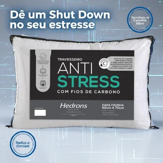 Kit 2 Travesseiros AntiStress Hedrons Carbono Reduz Cortisol e Ansiedade Firme 1300g 50x70cm