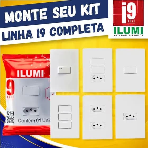 Tomadas e Interruptores Ilumi Linha i9 Tomada Dupla Interruptor com Tomada Linha Completa i9