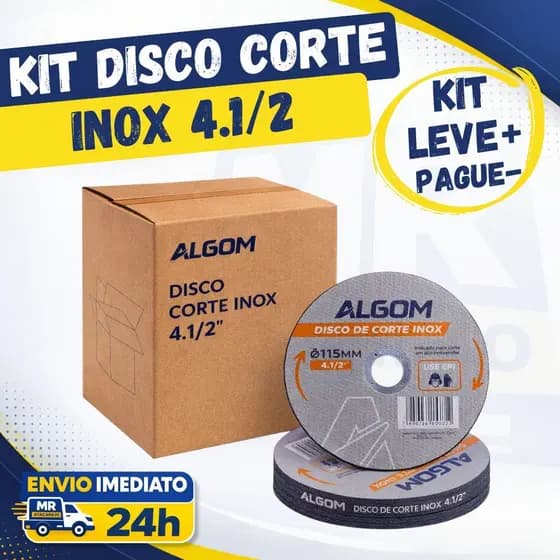 Kit Disco de Corte Inox Metal Aço Ferro 4.1/2" Fino 115mm x 22mm Algom