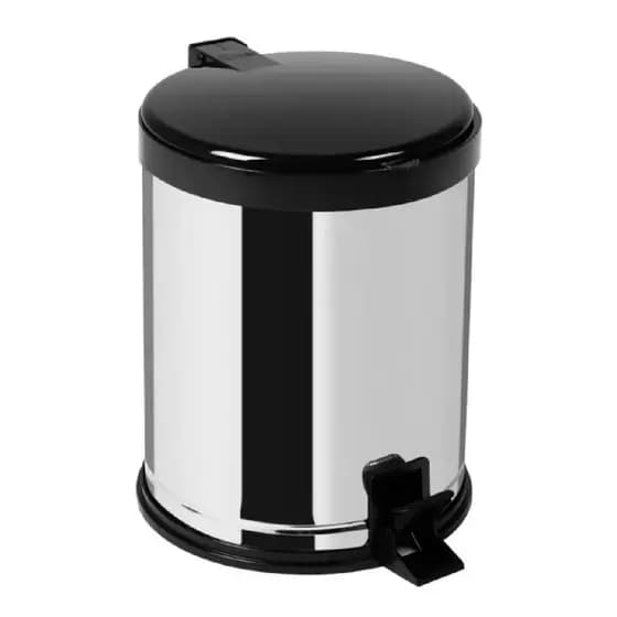 Lixeira com Pedal Corpo Aço Inox Tampa Plástica Preta 12 L
