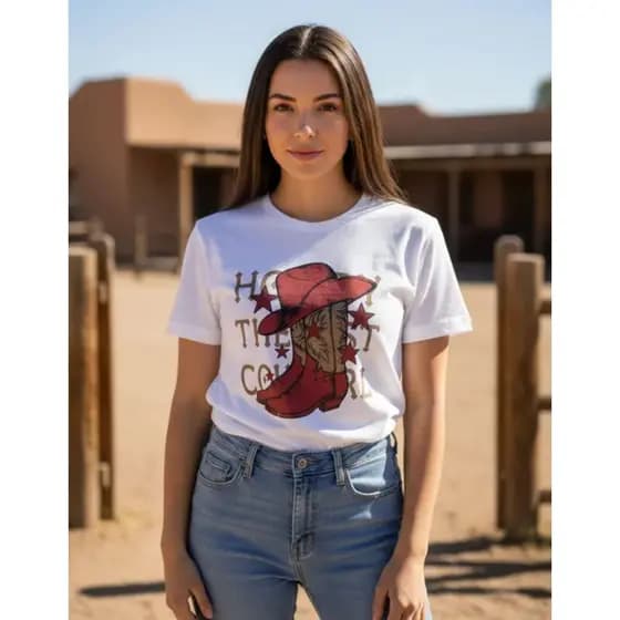 Camiseta Country Feminina 100% Algodão Leve Premium Tshirt Blusa Manga Curta Estampada Botas Texana