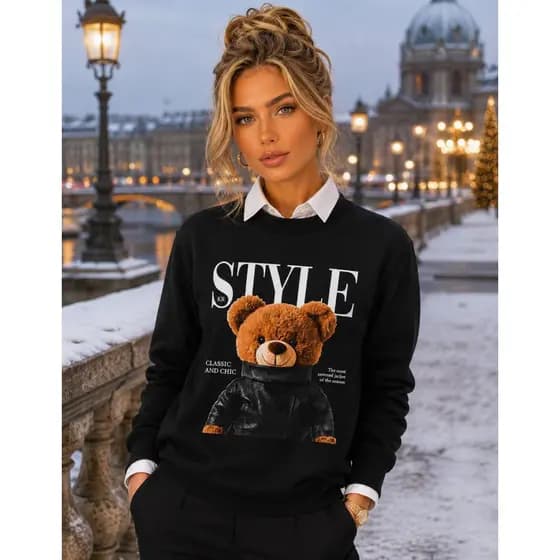 Blusa de Moletom Flanelada Peluciada Feminina Urso Teddy Estilosa Look de Inverno Casual Chic