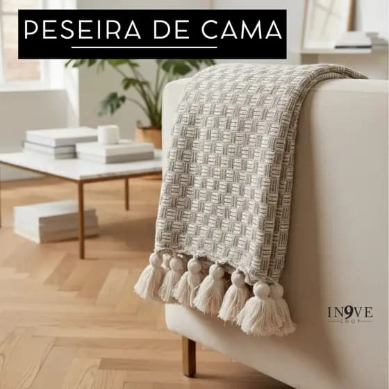 Peseira Manta Sofá Cama Casal Queen King Aconchego 100% Algodão Grosso Macio Serve Casal Queen King
