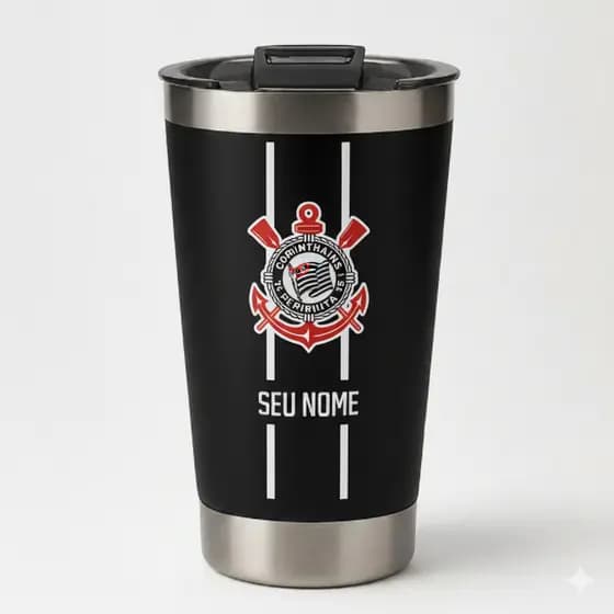 Copo Térmico Personalizado Timão – Caneca Inox termica com Tampa Nome Personalizado
