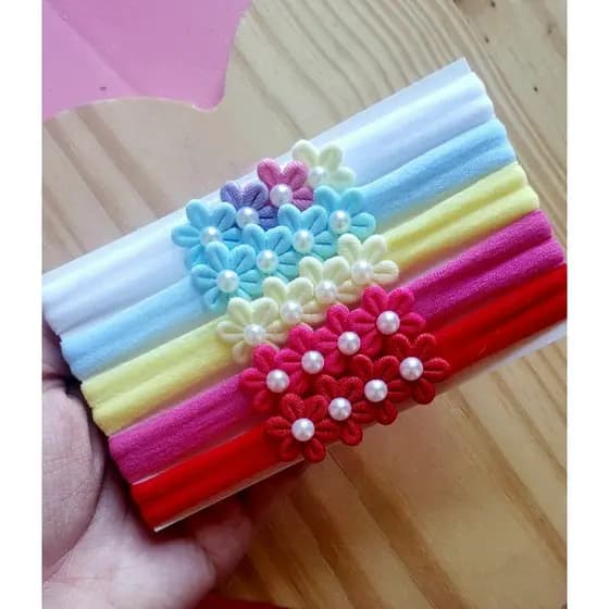 Kit 5 faixinhas para bebê | tiara | florzinha | laços flor | RN | CORES SORTIDAS