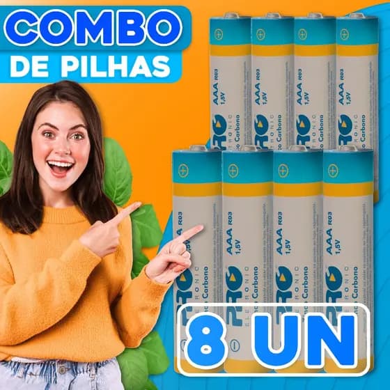 08 Pilhas Palito AAA Zinco Longa Duração 1.5v LR03 Novas Pacote com 8