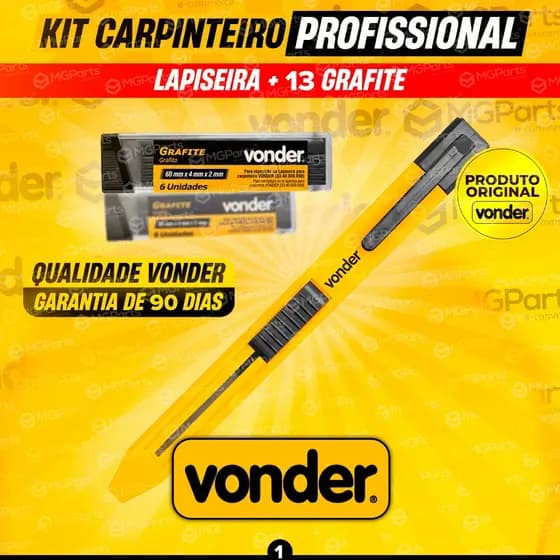 Kit Lapiseira Para Carpinteiro Marceneiro Vonder + 13 Grafites Lápis Pedreiro Drywall Construção Civil Profissional