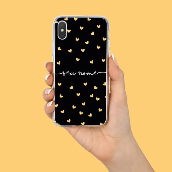 Capa Capinha de Celular Corações Amarelos Personalizada com Nome