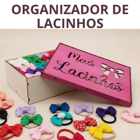 Organizador de Laços Caixa para Lacinhos MDF Guardar Presilhas Tiaras Elástico de Cabelo Porta Laços