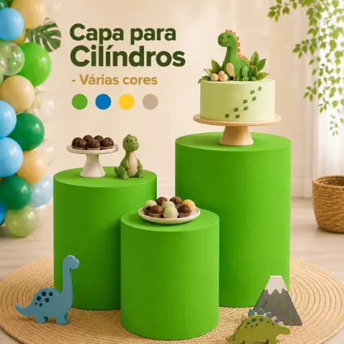 Trio de Capas Cilindros Tecido Decoração Festa Pequeno Médio e Grande Festa Infantil Aniversário