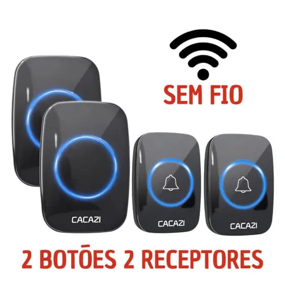 Campainha Sem Fio Com 2 Receptores e 2 Botões 300 Metros de Alcance a Prova D'agua CACAZI Casa Loja