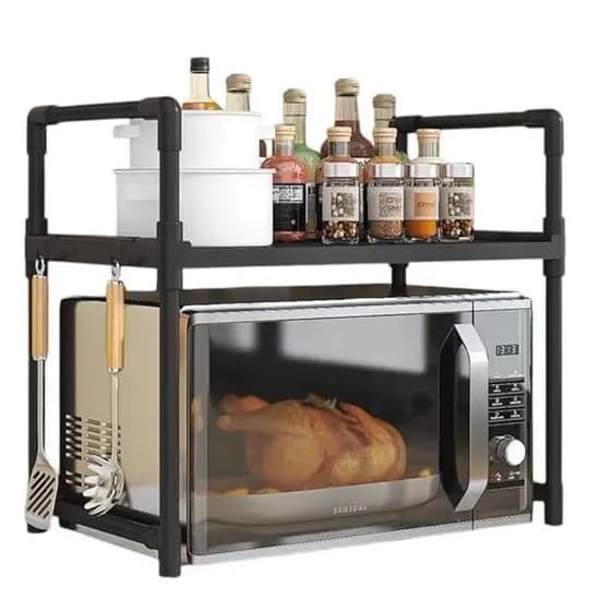 RACK SUPORTE MICROONDAS ORGANIZADOR DE COZINHA E LAVANDERIA PRATELEIRA 2 ANDARES PRETO