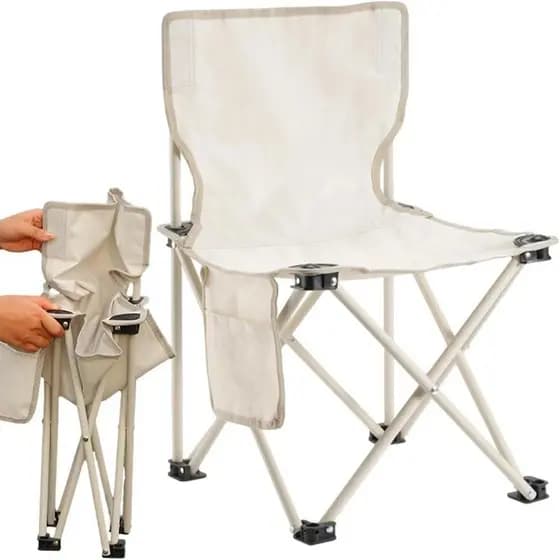 CADEIRA CAMPING PRAIA 70CM BANQUETA DOBRÁVEL BRANCA BOLSO LATERAL PESCA COM BOLSA TRANSPORTE
