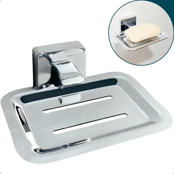 Saboneteira Parede Banheiro Porta Sabonete Metal Inox Cromado Suporte Box Pia Lavabo Fixação Dupla